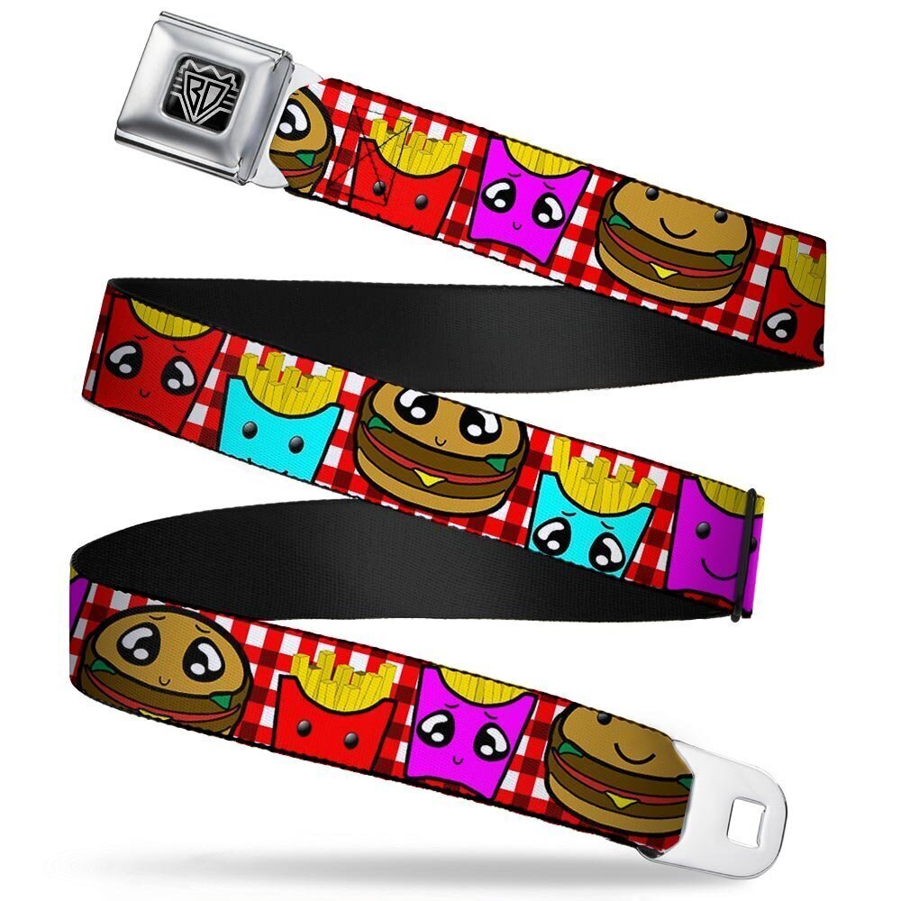 3685 Seatbelt Belt - Burger & Fries Cartoon - 1.5" Wide - 24-38 Inches in
